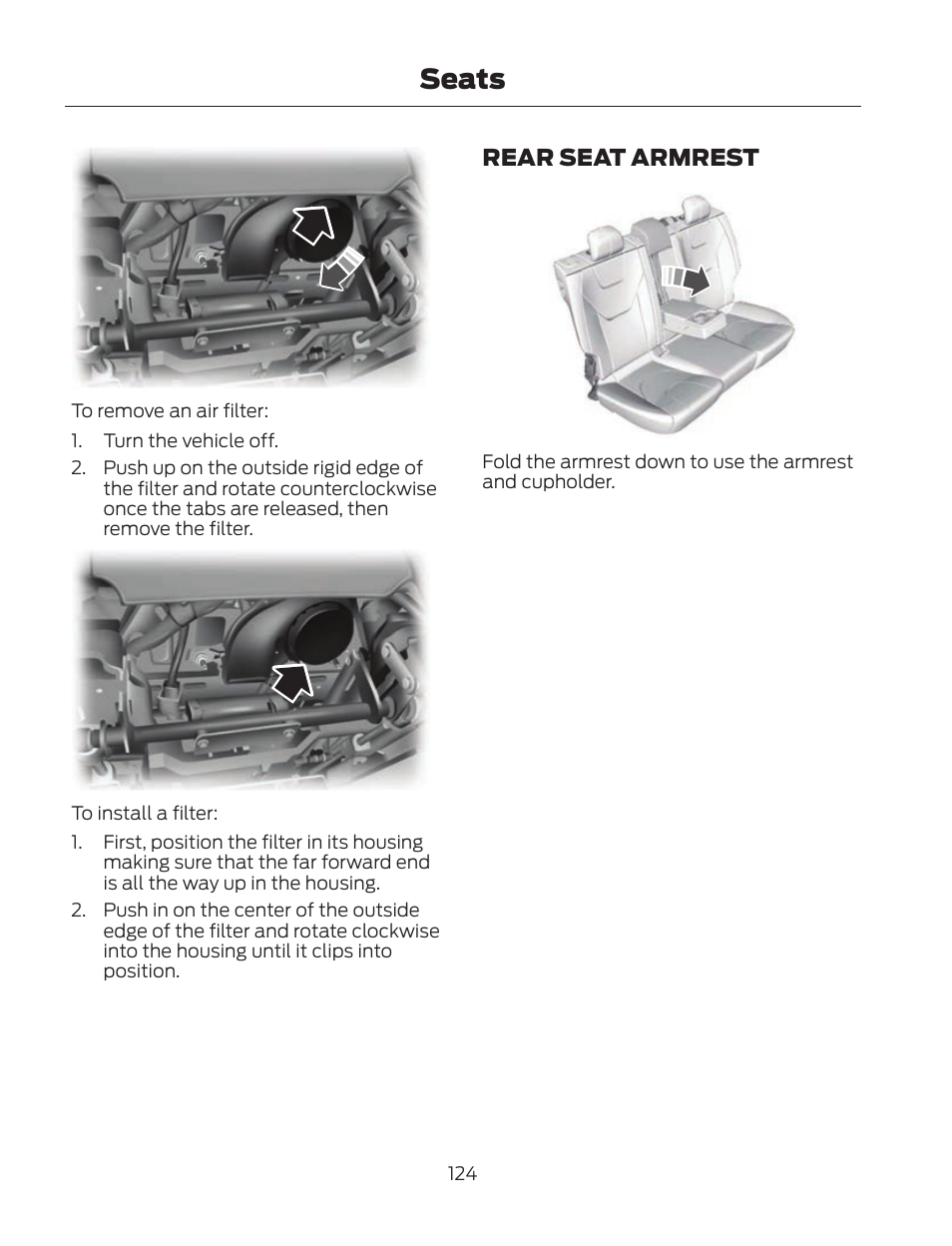 Seats, Rear seat armrest | FORD 2013 Fusion Hybrid v.2 User Manual | Page 127 / 470
