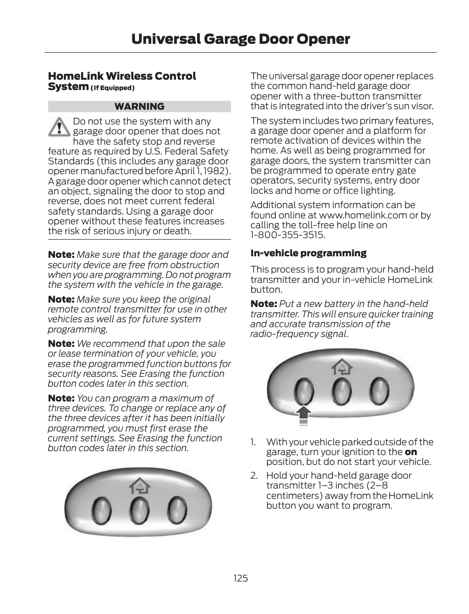 Universal garage door opener | FORD 2013 Fusion Hybrid v.2 User Manual | Page 128 / 470