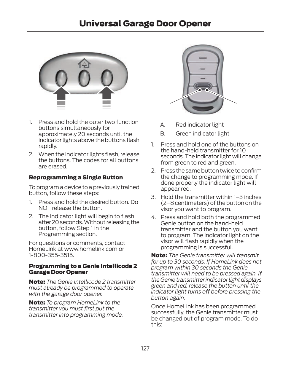 Universal garage door opener | FORD 2013 Fusion Hybrid v.2 User Manual | Page 130 / 470