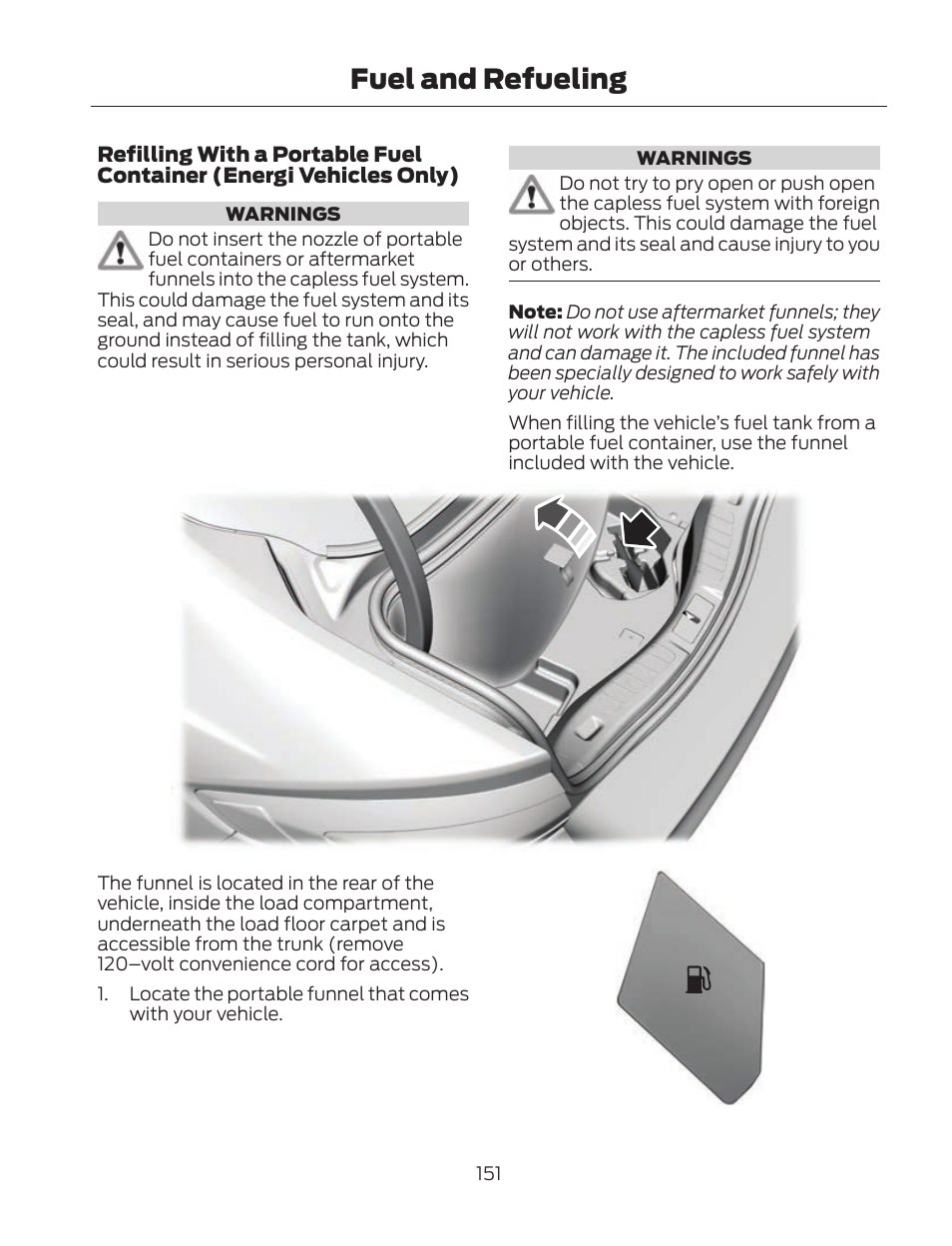 Fuel and refueling | FORD 2013 Fusion Hybrid v.2 User Manual | Page 154 / 470