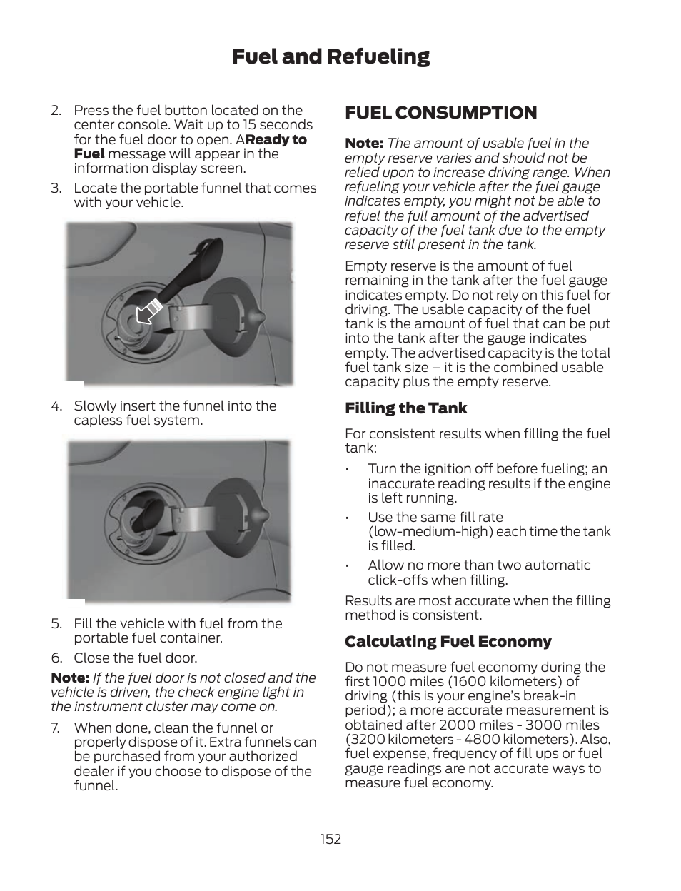 Fuel and refueling, Fuel consumption | FORD 2013 Fusion Hybrid v.2 User Manual | Page 155 / 470