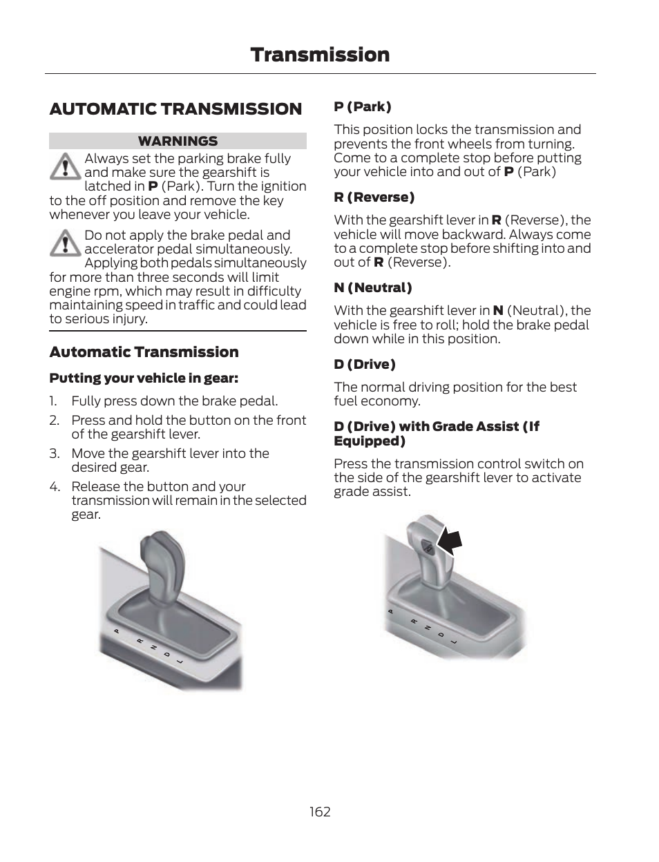 Transmission, Automatic transmission | FORD 2013 Fusion Hybrid v.2 User Manual | Page 165 / 470