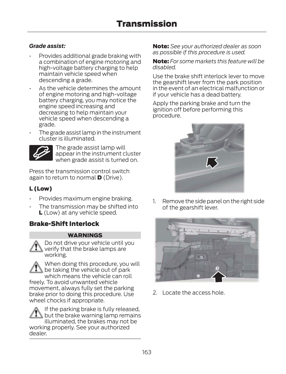 Transmission | FORD 2013 Fusion Hybrid v.2 User Manual | Page 166 / 470