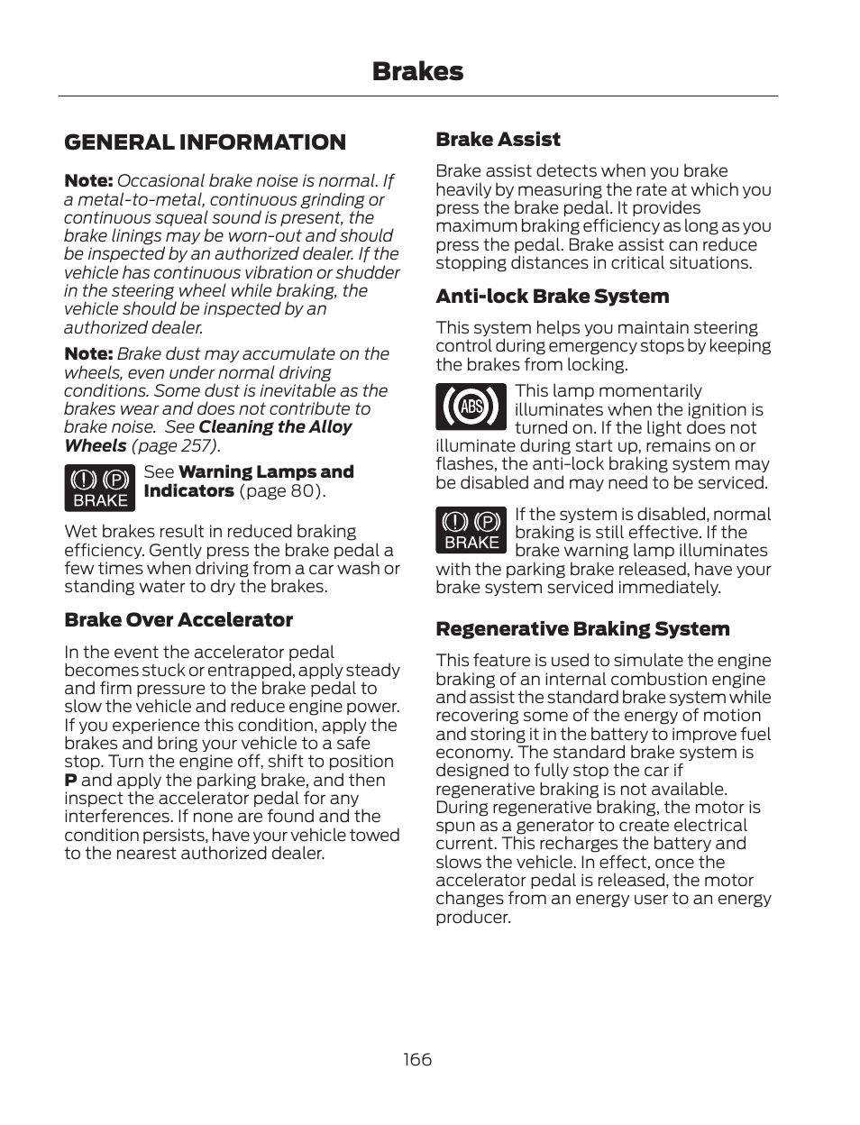 Brakes, General information | FORD 2013 Fusion Hybrid v.2 User Manual | Page 169 / 470