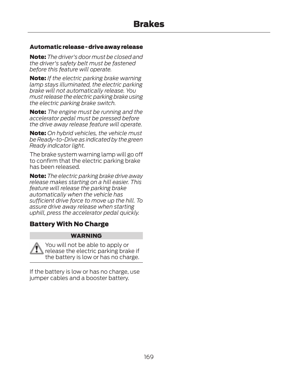 Brakes | FORD 2013 Fusion Hybrid v.2 User Manual | Page 172 / 470