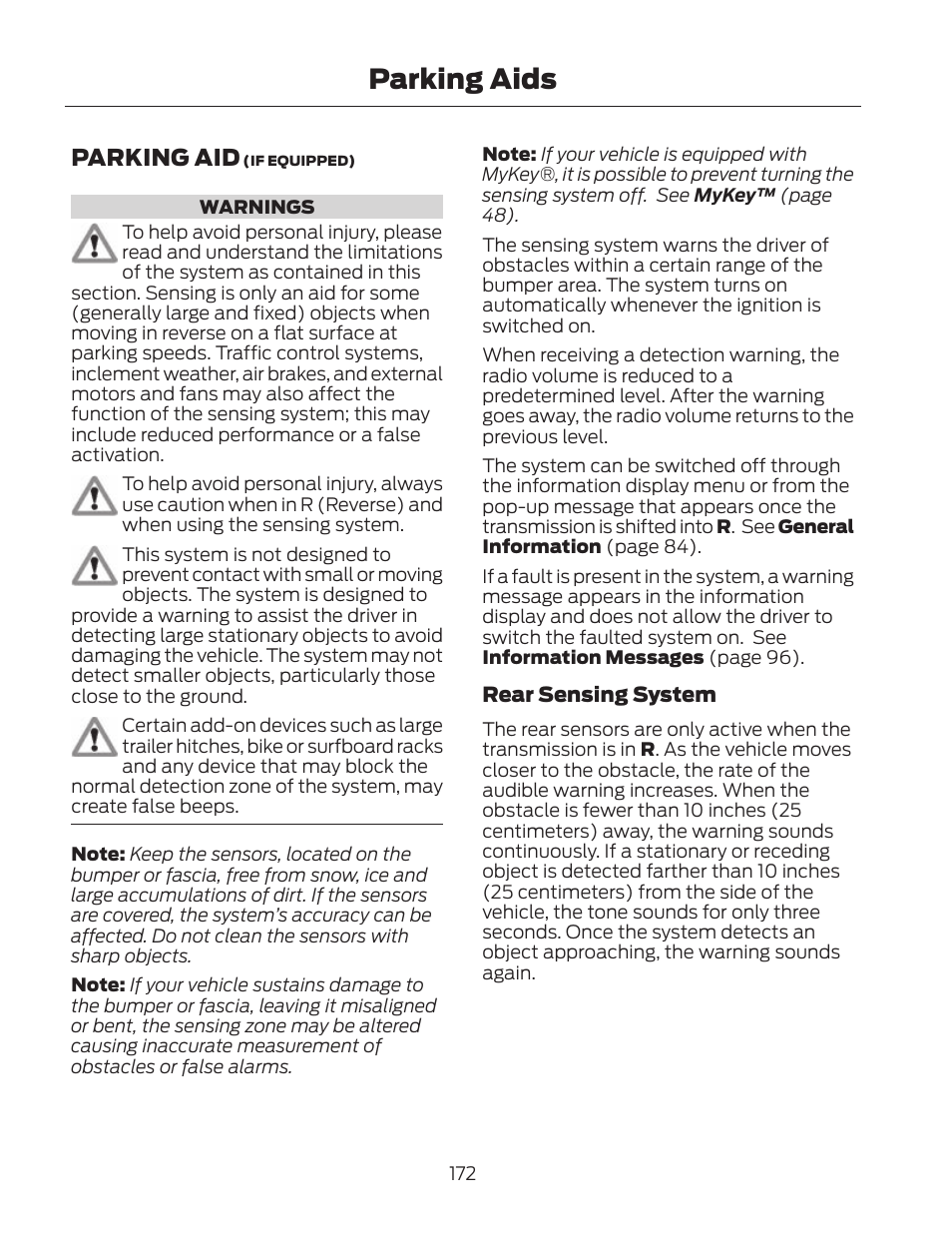 Parking aids, Parking aid | FORD 2013 Fusion Hybrid v.2 User Manual | Page 175 / 470