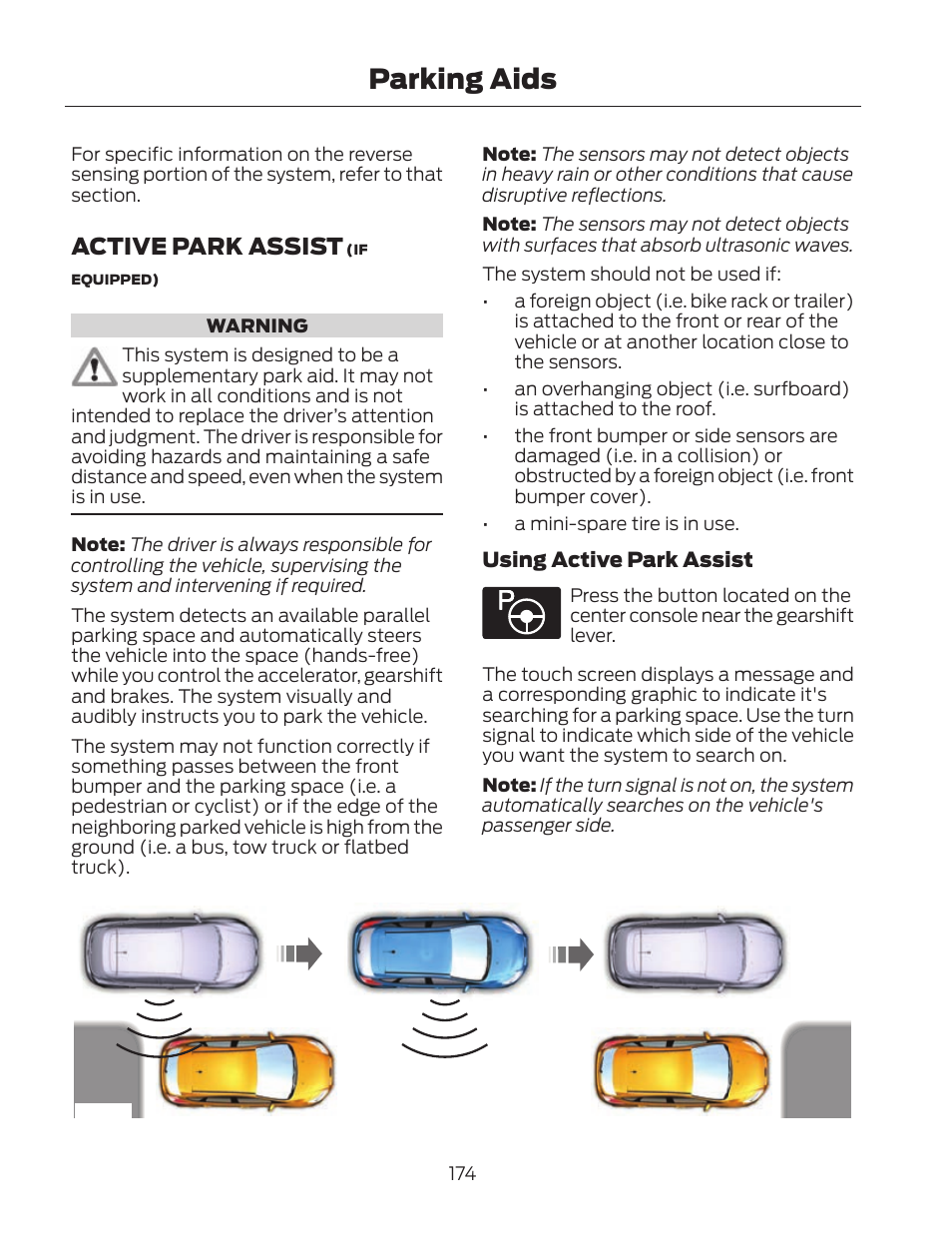 Parking aids, Active park assist | FORD 2013 Fusion Hybrid v.2 User Manual | Page 177 / 470