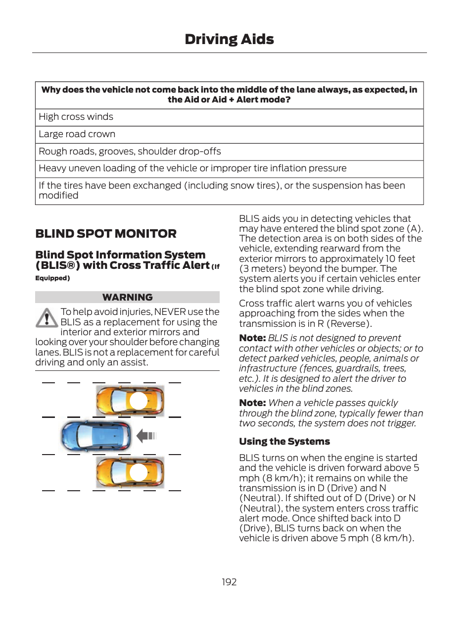 Driving aids, Blind spot monitor | FORD 2013 Fusion Hybrid v.2 User Manual | Page 195 / 470