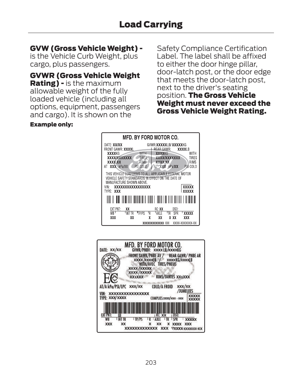 Load carrying | FORD 2013 Fusion Hybrid v.2 User Manual | Page 206 / 470