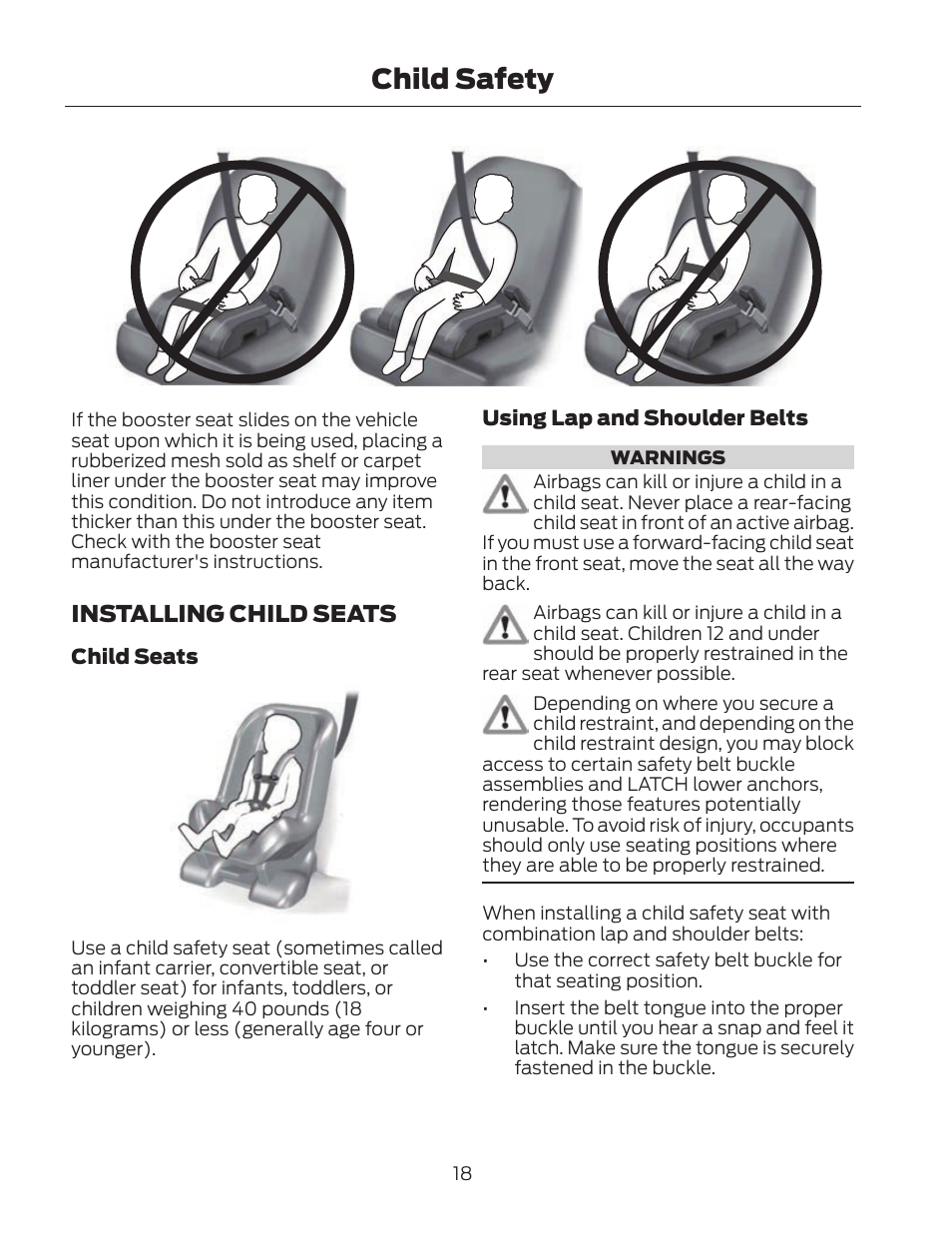 Child safety, Installing child seats | FORD 2013 Fusion Hybrid v.2 User Manual | Page 21 / 470