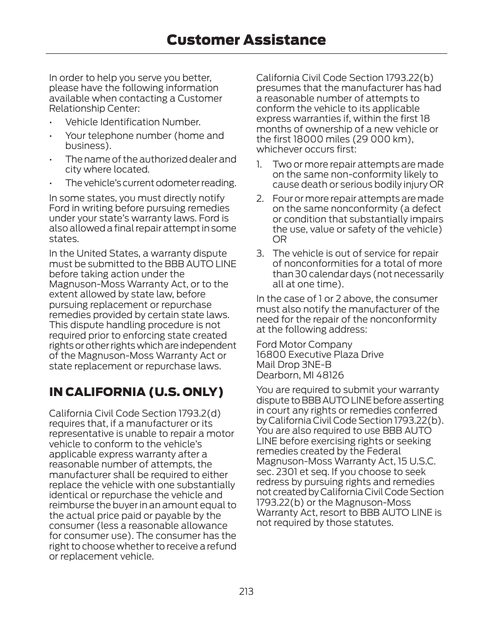 Customer assistance | FORD 2013 Fusion Hybrid v.2 User Manual | Page 216 / 470