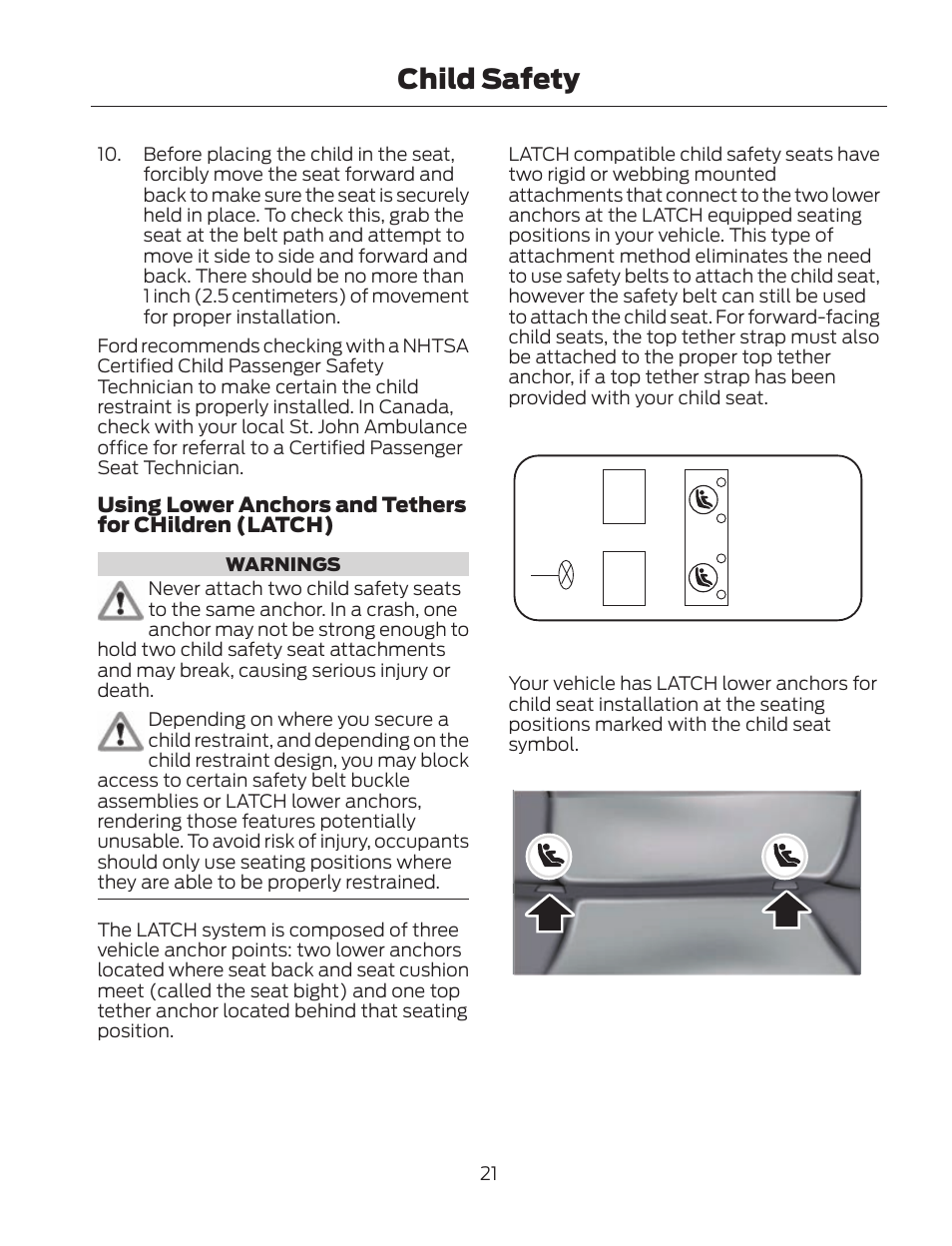 Child safety | FORD 2013 Fusion Hybrid v.2 User Manual | Page 24 / 470