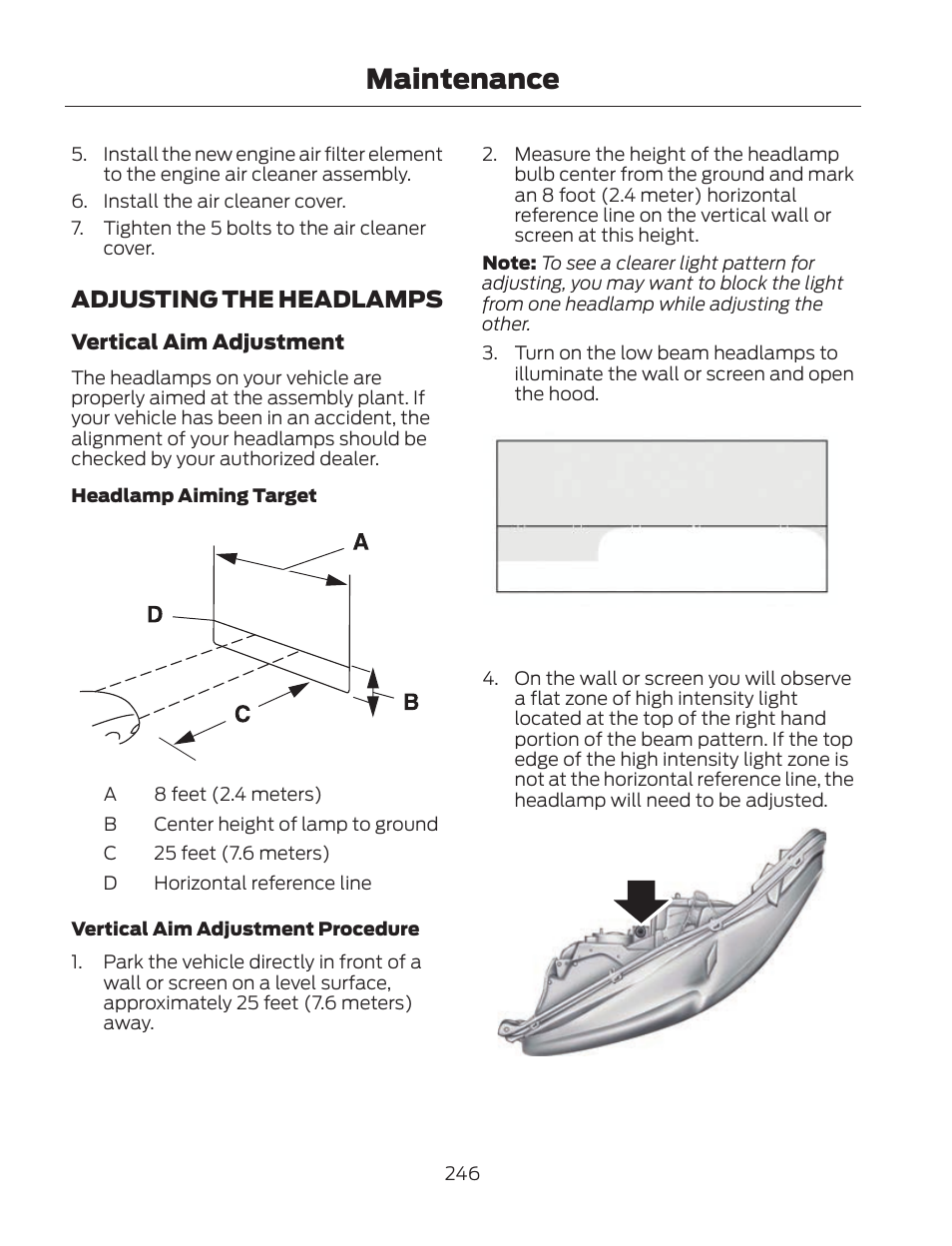 Maintenance, Adjusting the headlamps | FORD 2013 Fusion Hybrid v.2 User Manual | Page 249 / 470