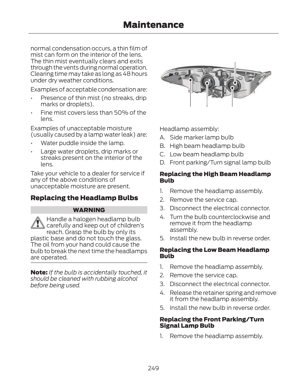 Maintenance, Ab c d | FORD 2013 Fusion Hybrid v.2 User Manual | Page 252 / 470