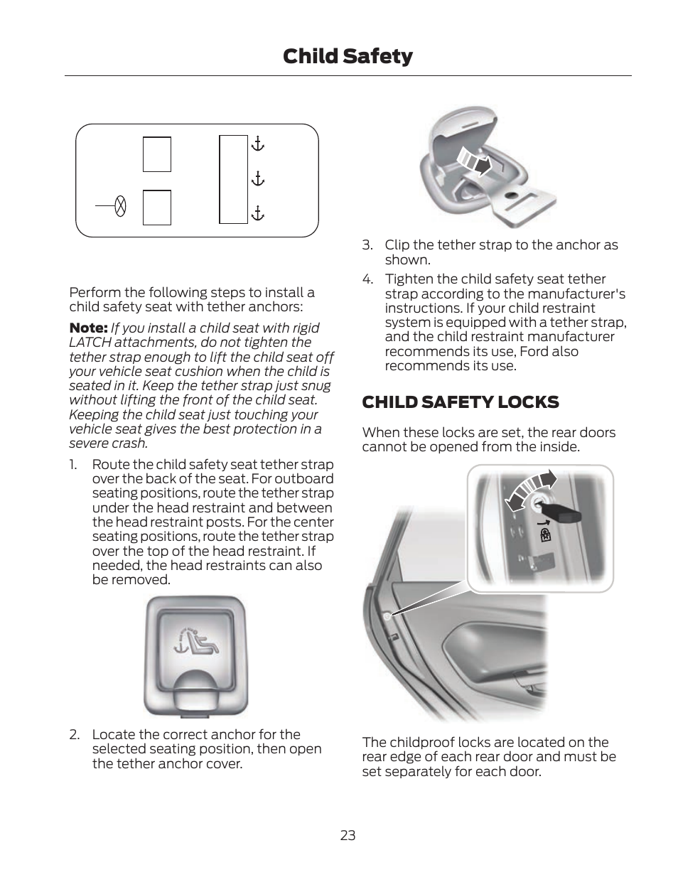 Child safety, Child safety locks | FORD 2013 Fusion Hybrid v.2 User Manual | Page 26 / 470