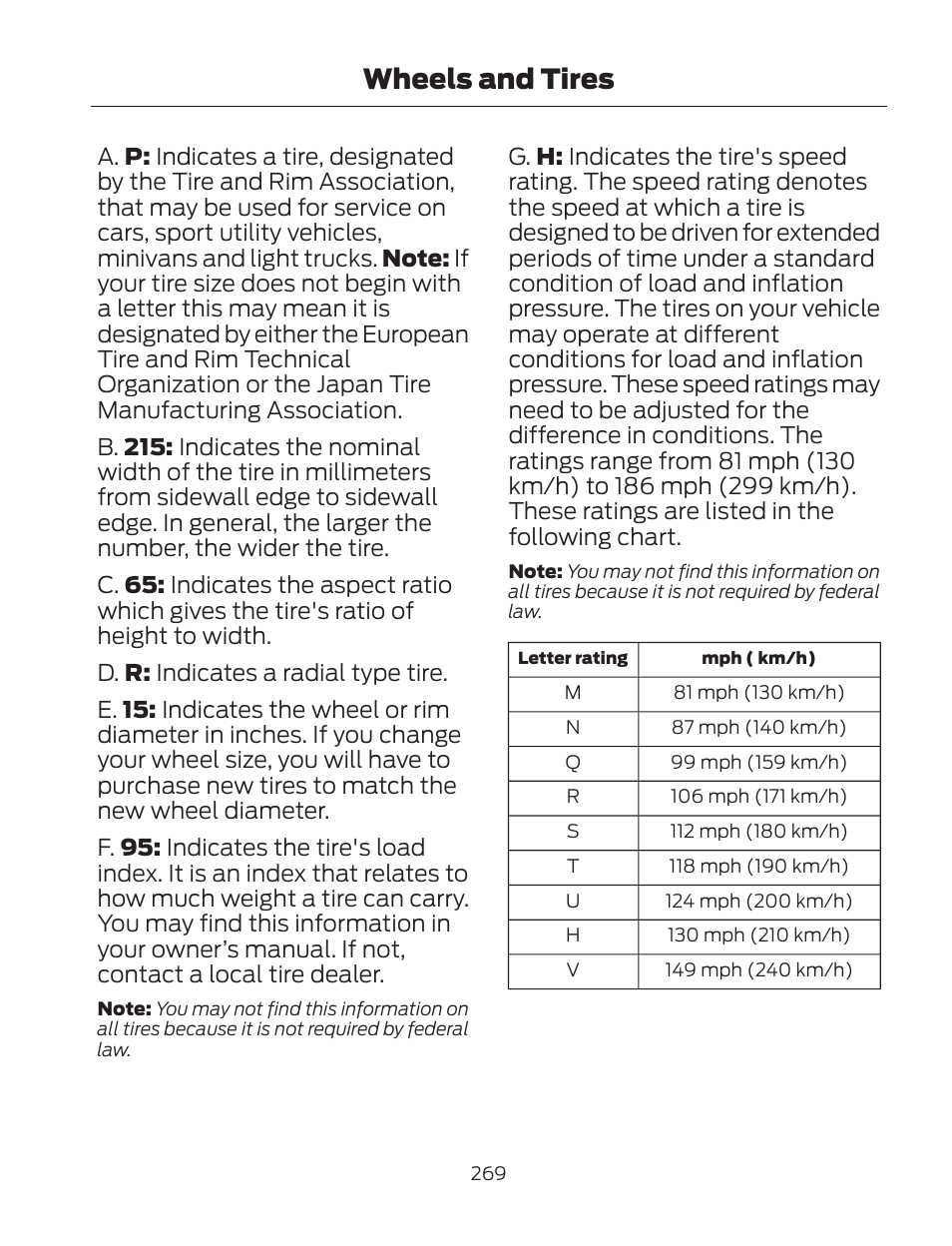 Wheels and tires | FORD 2013 Fusion Hybrid v.2 User Manual | Page 272 / 470