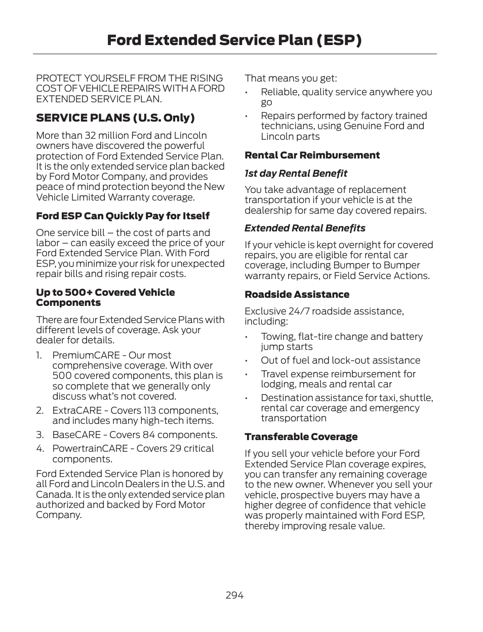 Ford extended service plan (esp) | FORD 2013 Fusion Hybrid v.2 User Manual | Page 297 / 470