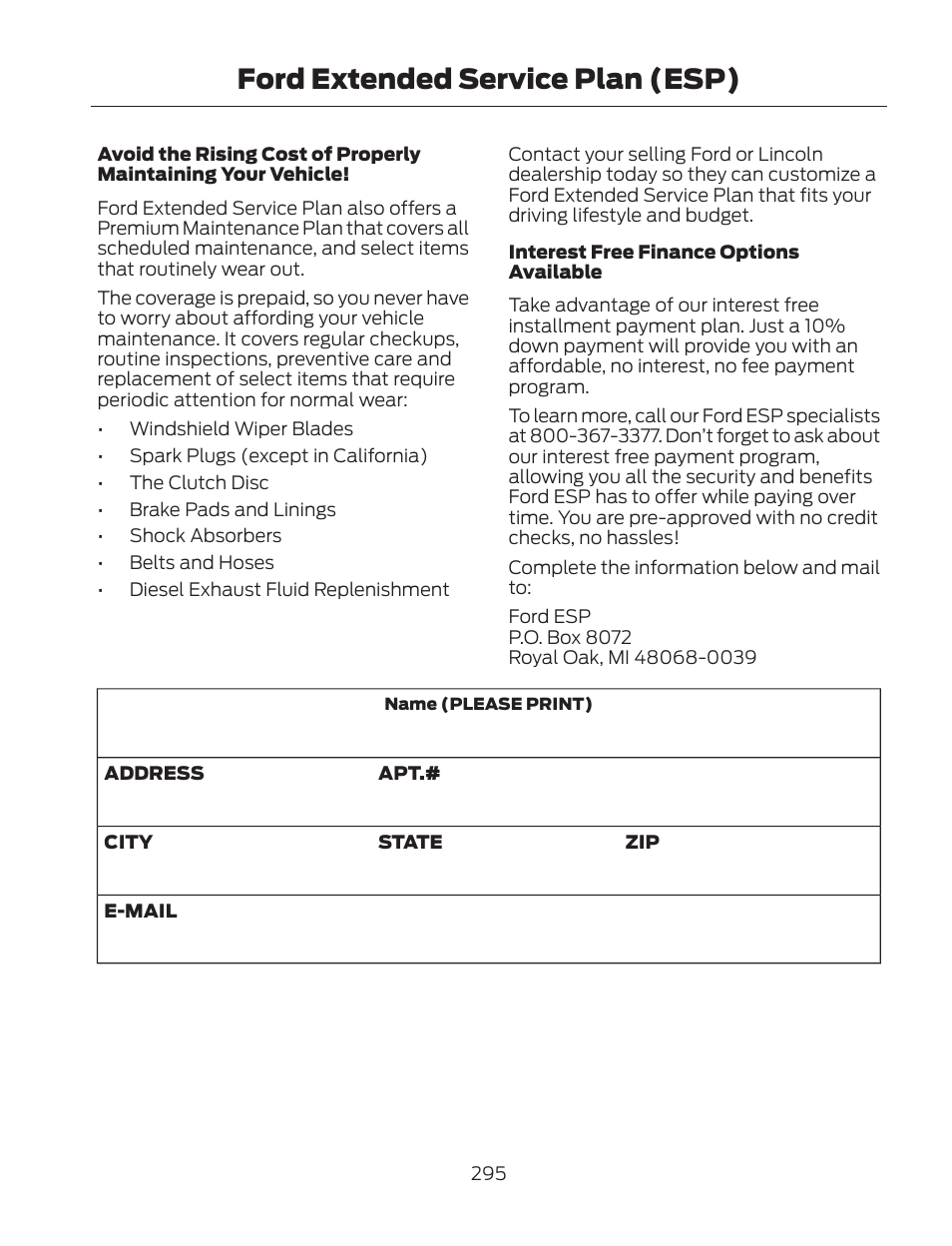 Ford extended service plan (esp) | FORD 2013 Fusion Hybrid v.2 User Manual | Page 298 / 470