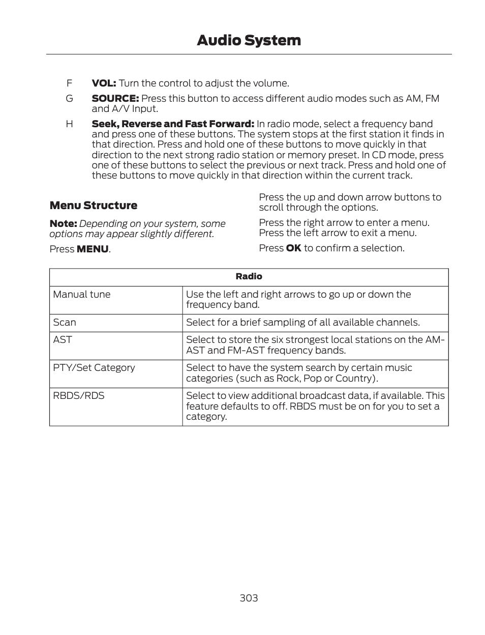Audio system | FORD 2013 Fusion Hybrid v.2 User Manual | Page 306 / 470