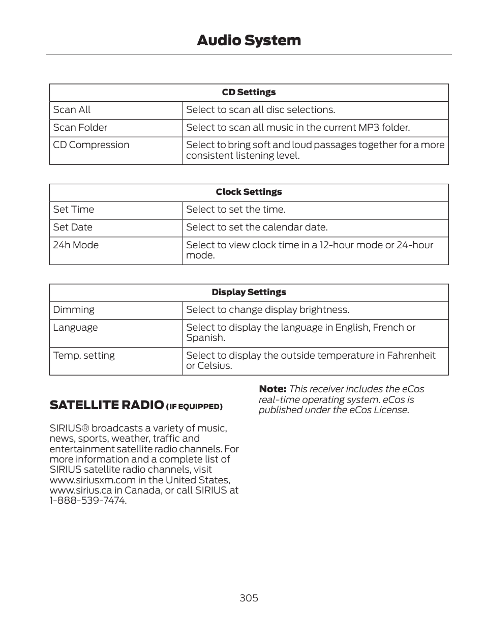 Audio system, Satellite radio | FORD 2013 Fusion Hybrid v.2 User Manual | Page 308 / 470