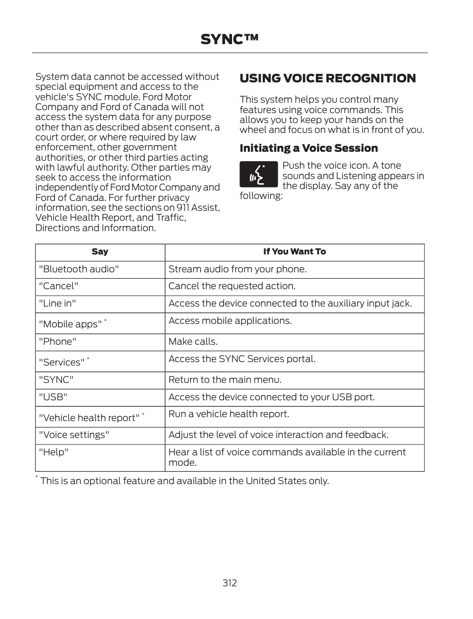 Sync, Using voice recognition | FORD 2013 Fusion Hybrid v.2 User Manual | Page 315 / 470