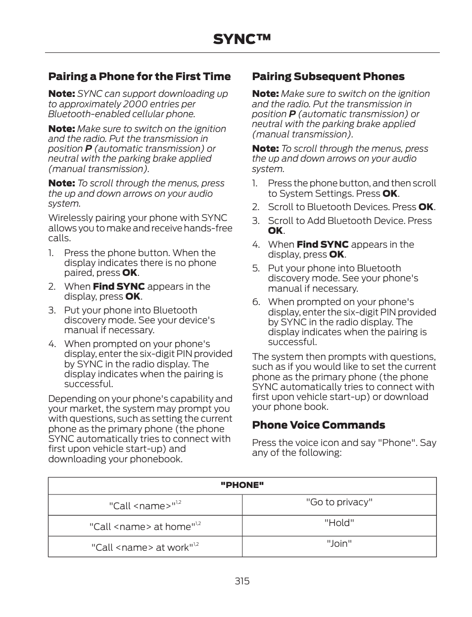 Sync | FORD 2013 Fusion Hybrid v.2 User Manual | Page 318 / 470