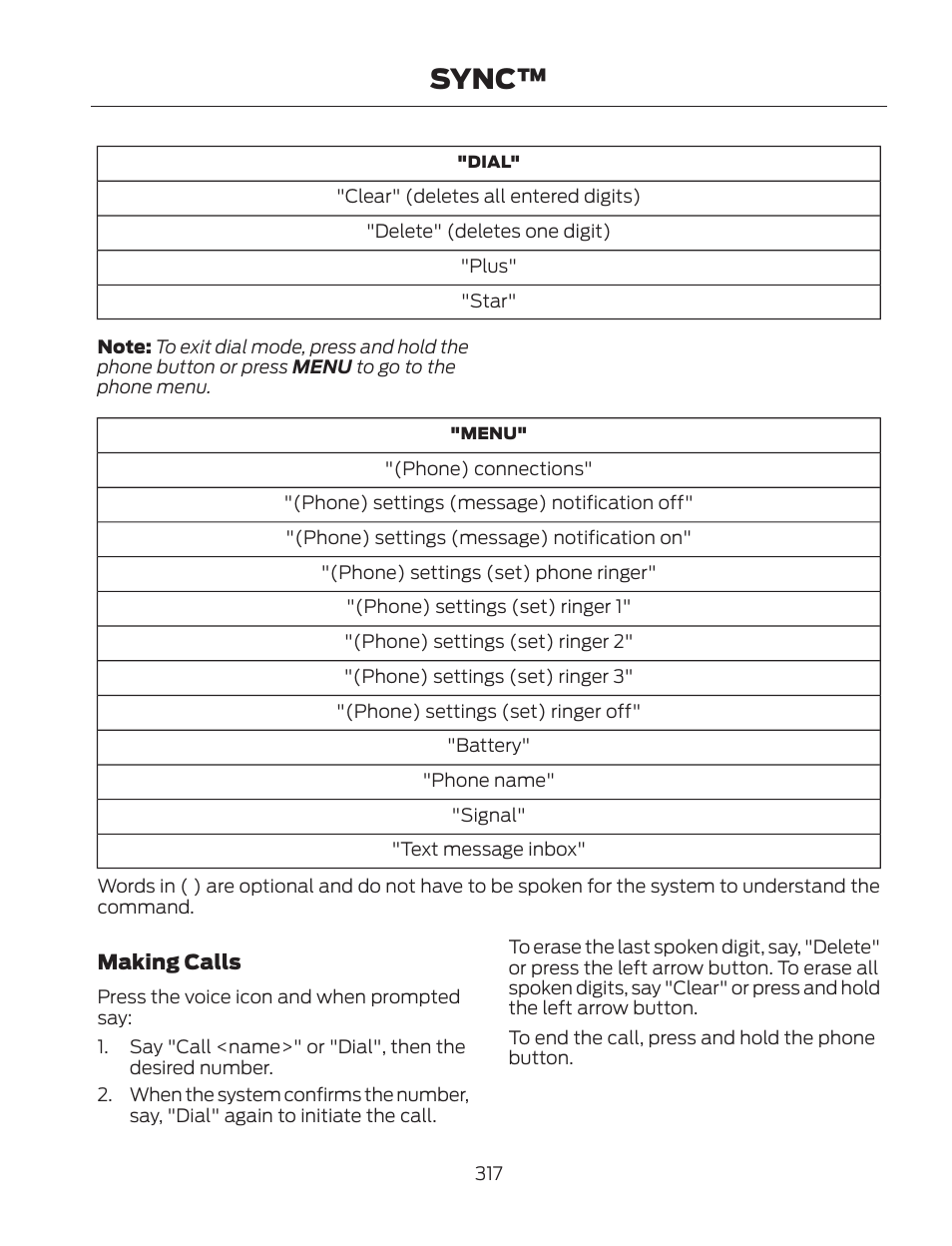 Sync | FORD 2013 Fusion Hybrid v.2 User Manual | Page 320 / 470