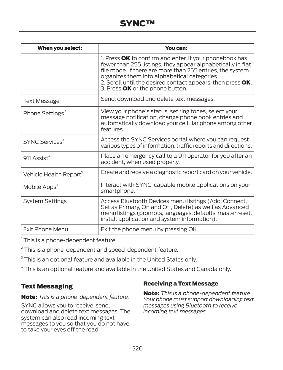 Sync, Text messaging | FORD 2013 Fusion Hybrid v.2 User Manual | Page 323 / 470