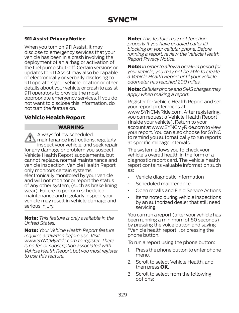 Sync | FORD 2013 Fusion Hybrid v.2 User Manual | Page 332 / 470