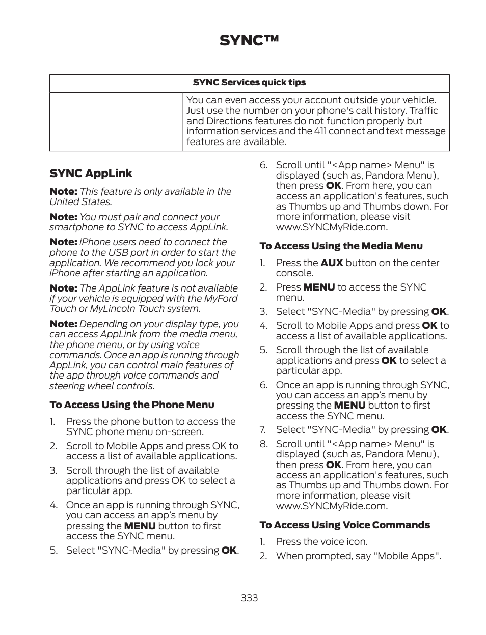 Sync | FORD 2013 Fusion Hybrid v.2 User Manual | Page 336 / 470