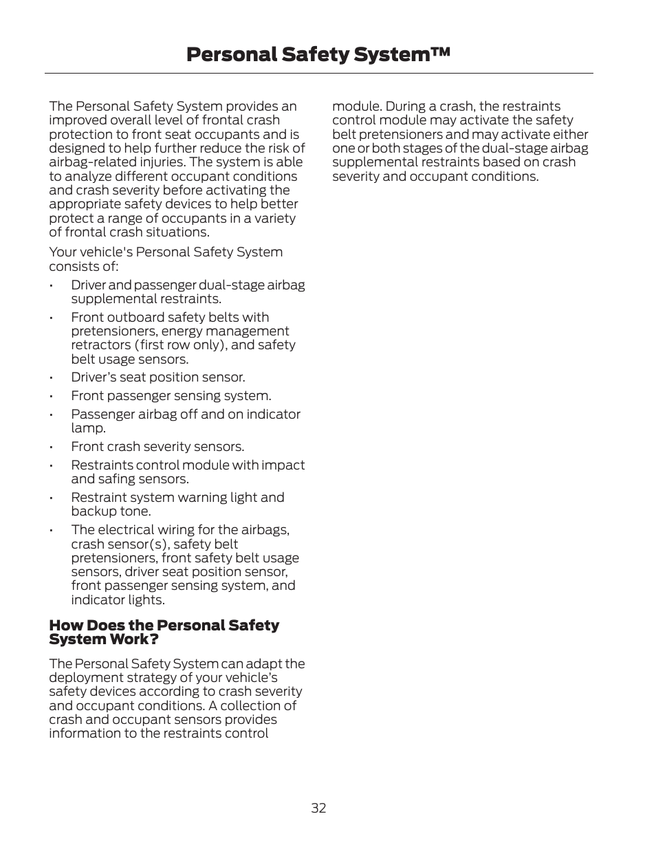 Personal safety system | FORD 2013 Fusion Hybrid v.2 User Manual | Page 35 / 470