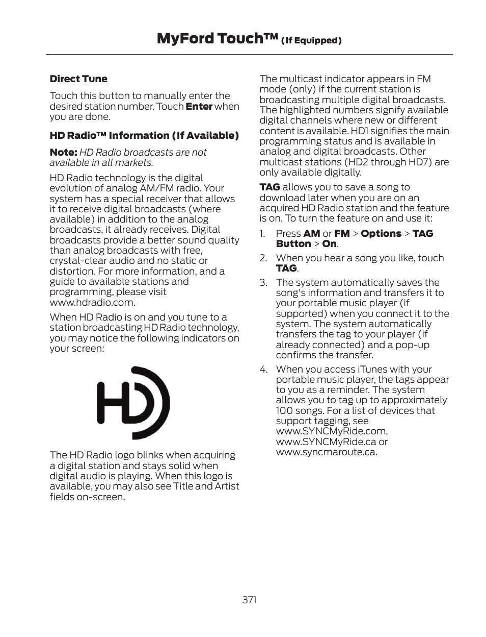 Myford touch | FORD 2013 Fusion Hybrid v.2 User Manual | Page 374 / 470