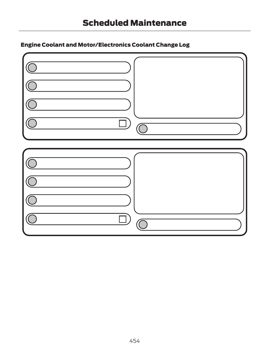 Dealer stamp, Scheduled maintenance | FORD 2013 Fusion Hybrid v.2 User Manual | Page 457 / 470