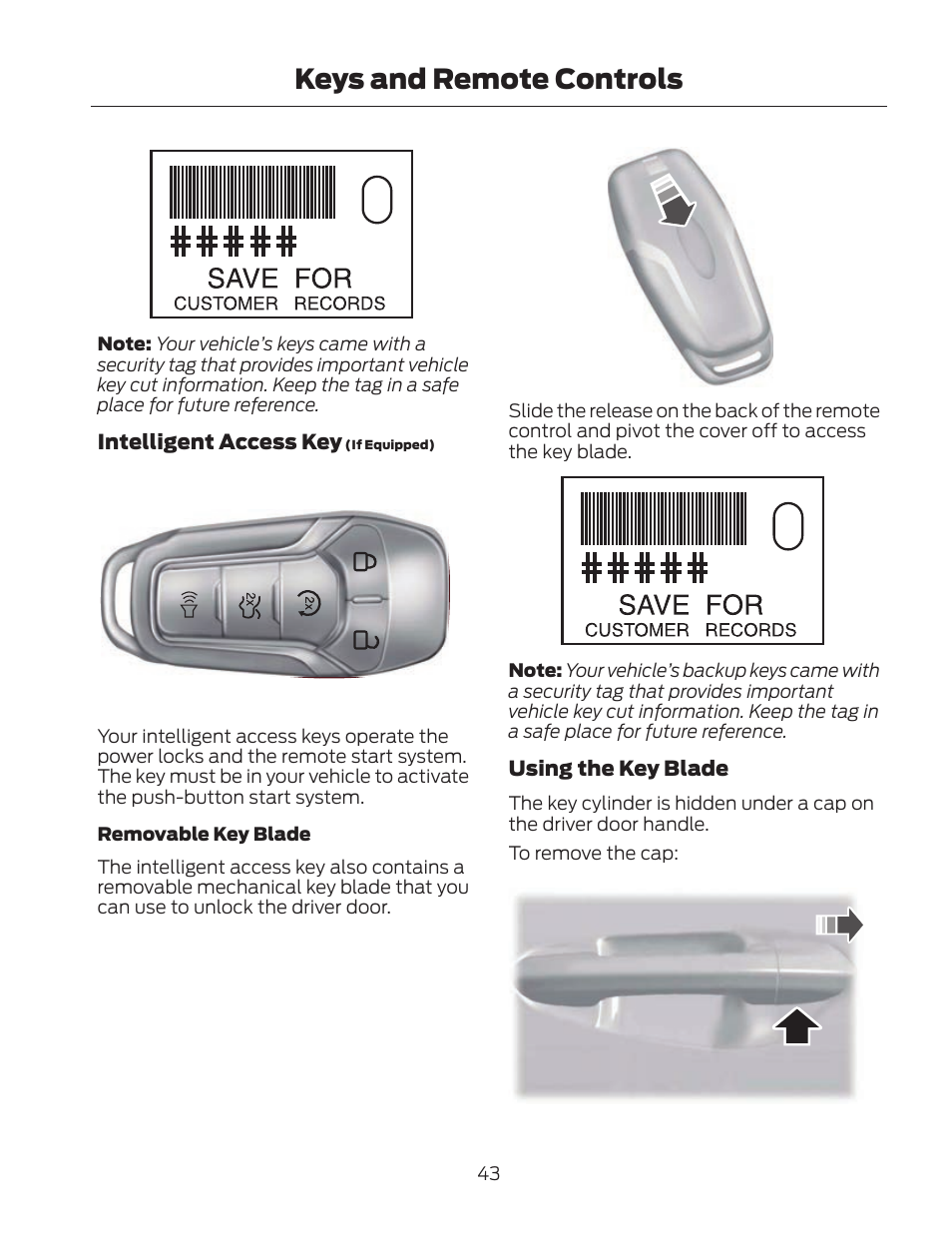 Keys and remote controls, Intelligent access key, Using the key blade | FORD 2013 Fusion Hybrid v.2 User Manual | Page 46 / 470