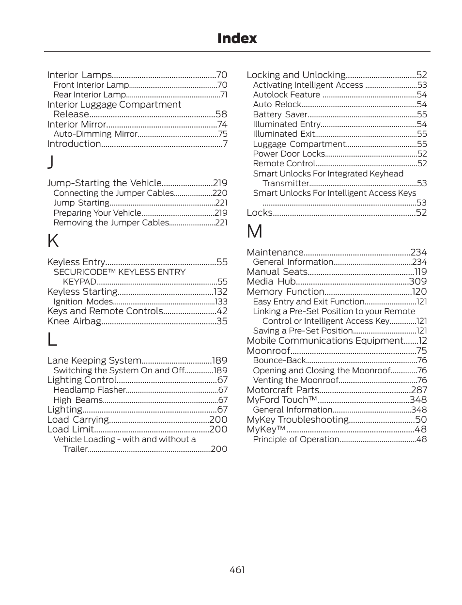 Index | FORD 2013 Fusion Hybrid v.2 User Manual | Page 464 / 470