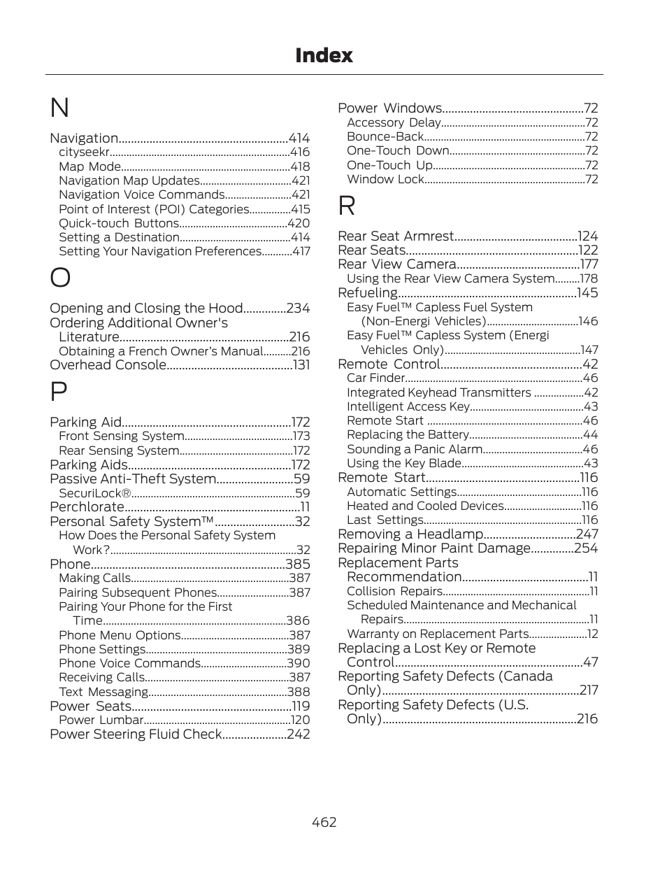 Index | FORD 2013 Fusion Hybrid v.2 User Manual | Page 465 / 470