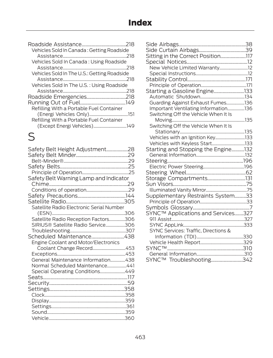 Index | FORD 2013 Fusion Hybrid v.2 User Manual | Page 466 / 470