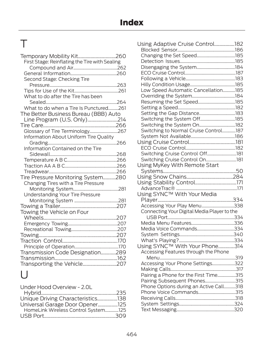 Index | FORD 2013 Fusion Hybrid v.2 User Manual | Page 467 / 470