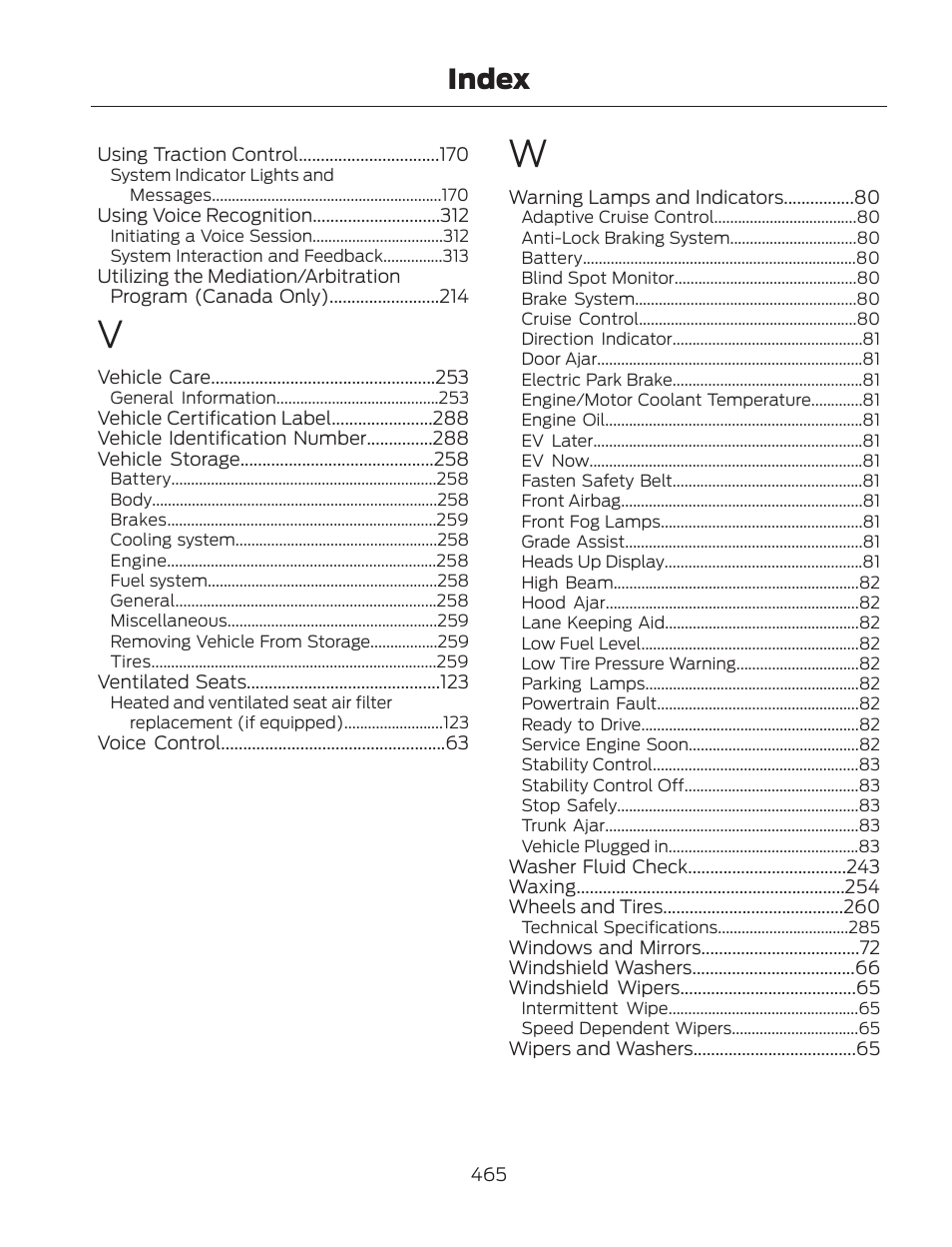Index | FORD 2013 Fusion Hybrid v.2 User Manual | Page 468 / 470