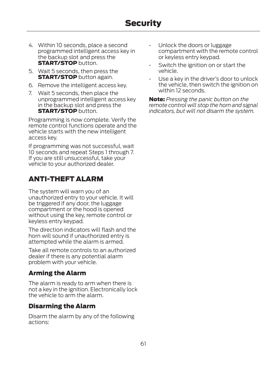 Security, Anti-theft alarm | FORD 2013 Fusion Hybrid v.2 User Manual | Page 64 / 470