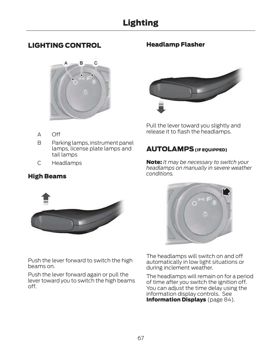 Lighting, Lighting control, Autolamps | FORD 2013 Fusion Hybrid v.2 User Manual | Page 70 / 470