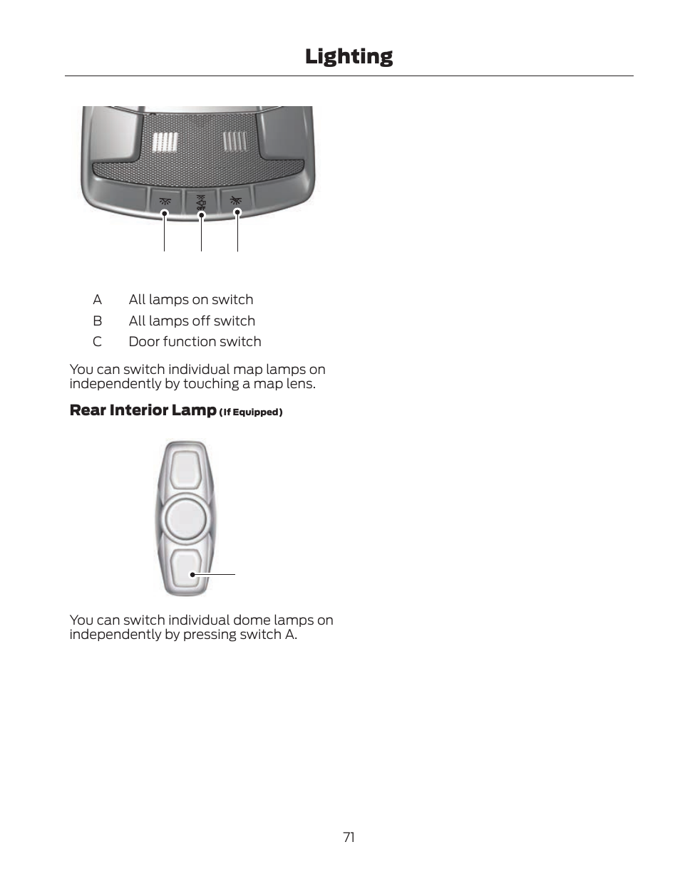 Lighting, Ab c | FORD 2013 Fusion Hybrid v.2 User Manual | Page 74 / 470