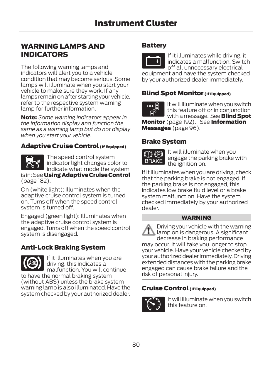 Instrument cluster, Warning lamps and indicators | FORD 2013 Fusion Hybrid v.2 User Manual | Page 83 / 470