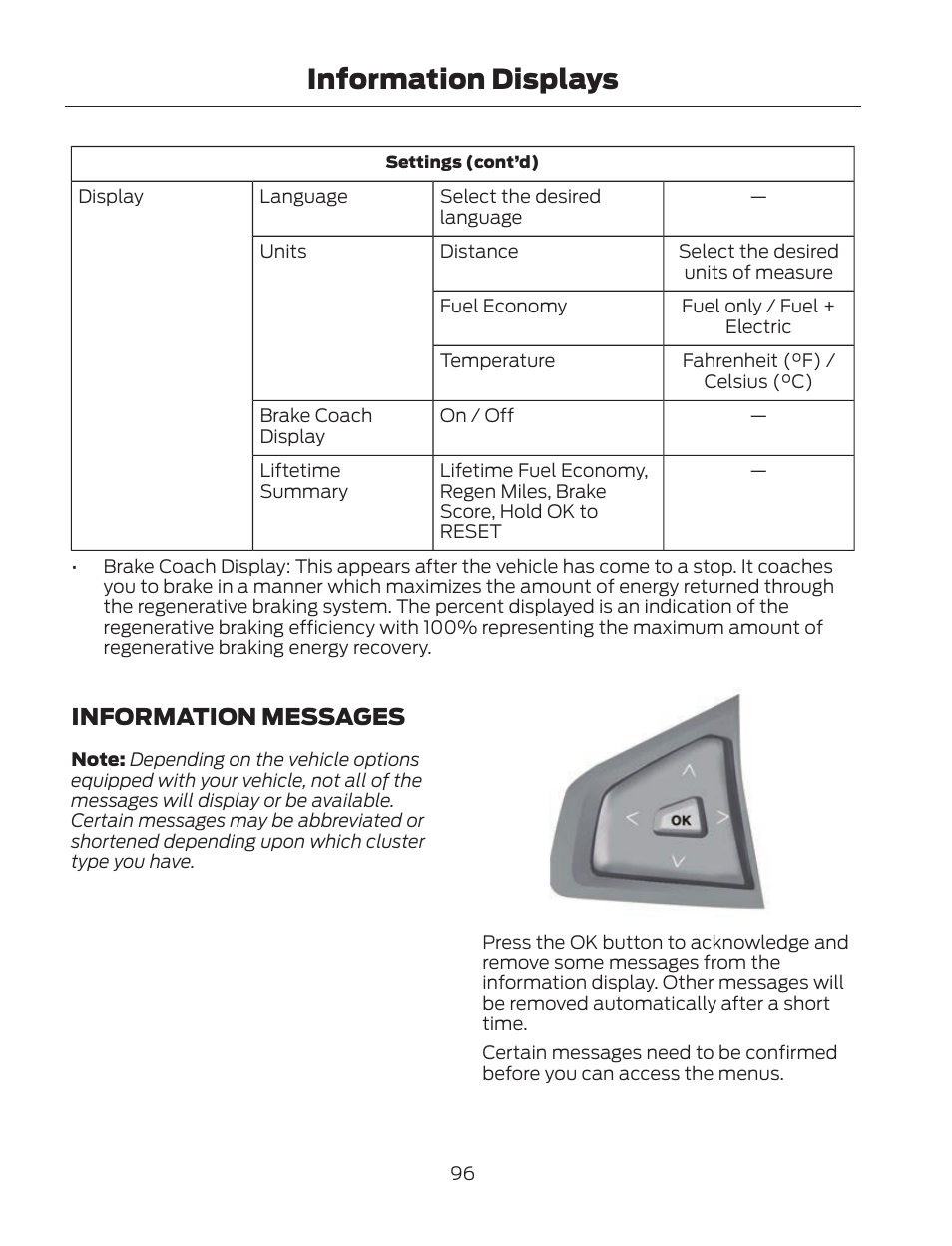Information displays, Information messages | FORD 2013 Fusion Hybrid v.2 User Manual | Page 99 / 470