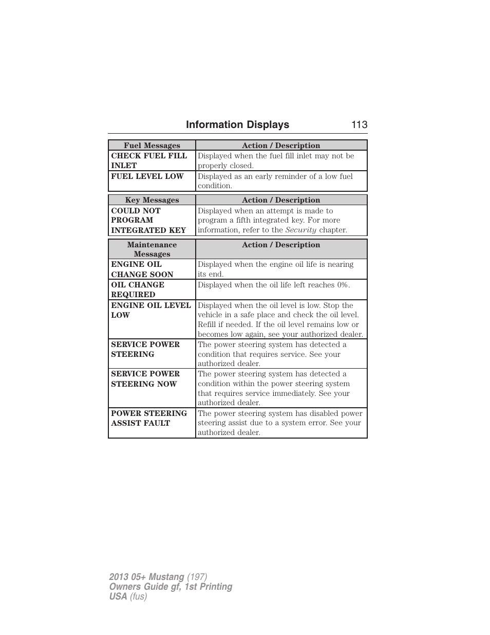 Information displays 113 | FORD 2013 Mustang v.1 User Manual | Page 113 / 437