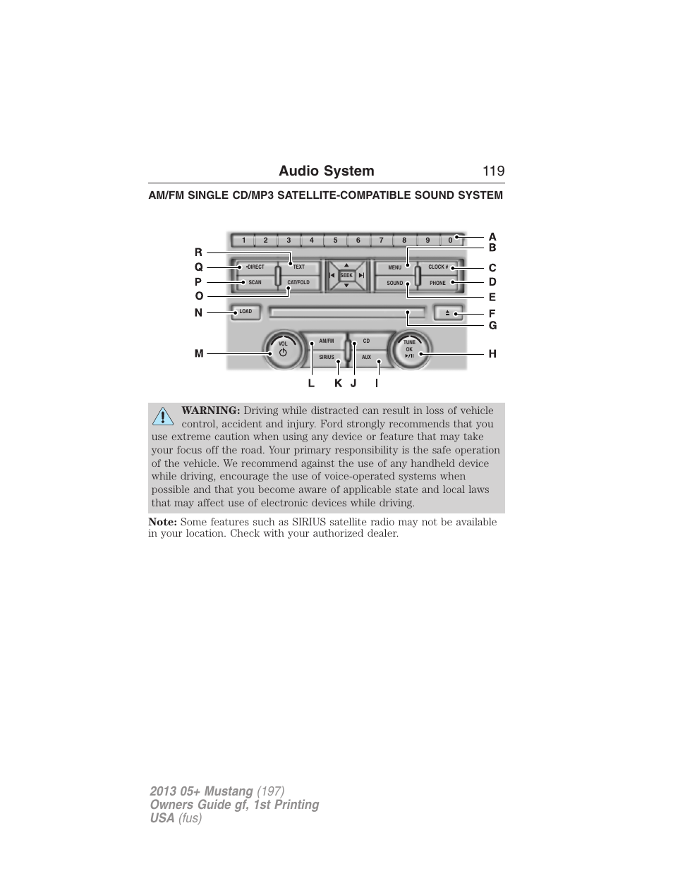 Am/fm stereo with cd/mp3, Audio system 119 | FORD 2013 Mustang v.1 User Manual | Page 119 / 437