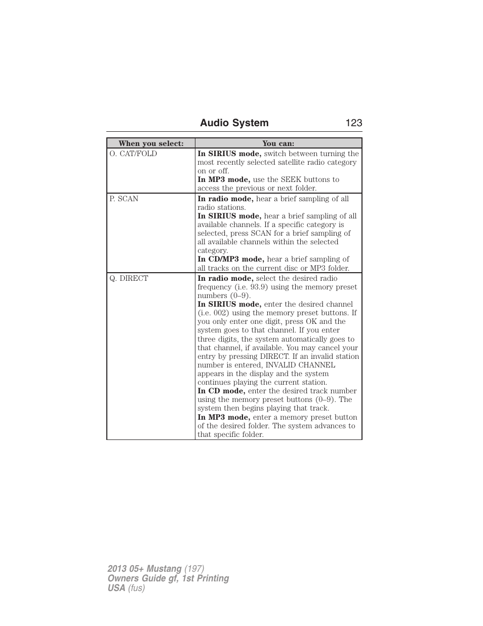 Audio system 123 | FORD 2013 Mustang v.1 User Manual | Page 123 / 437