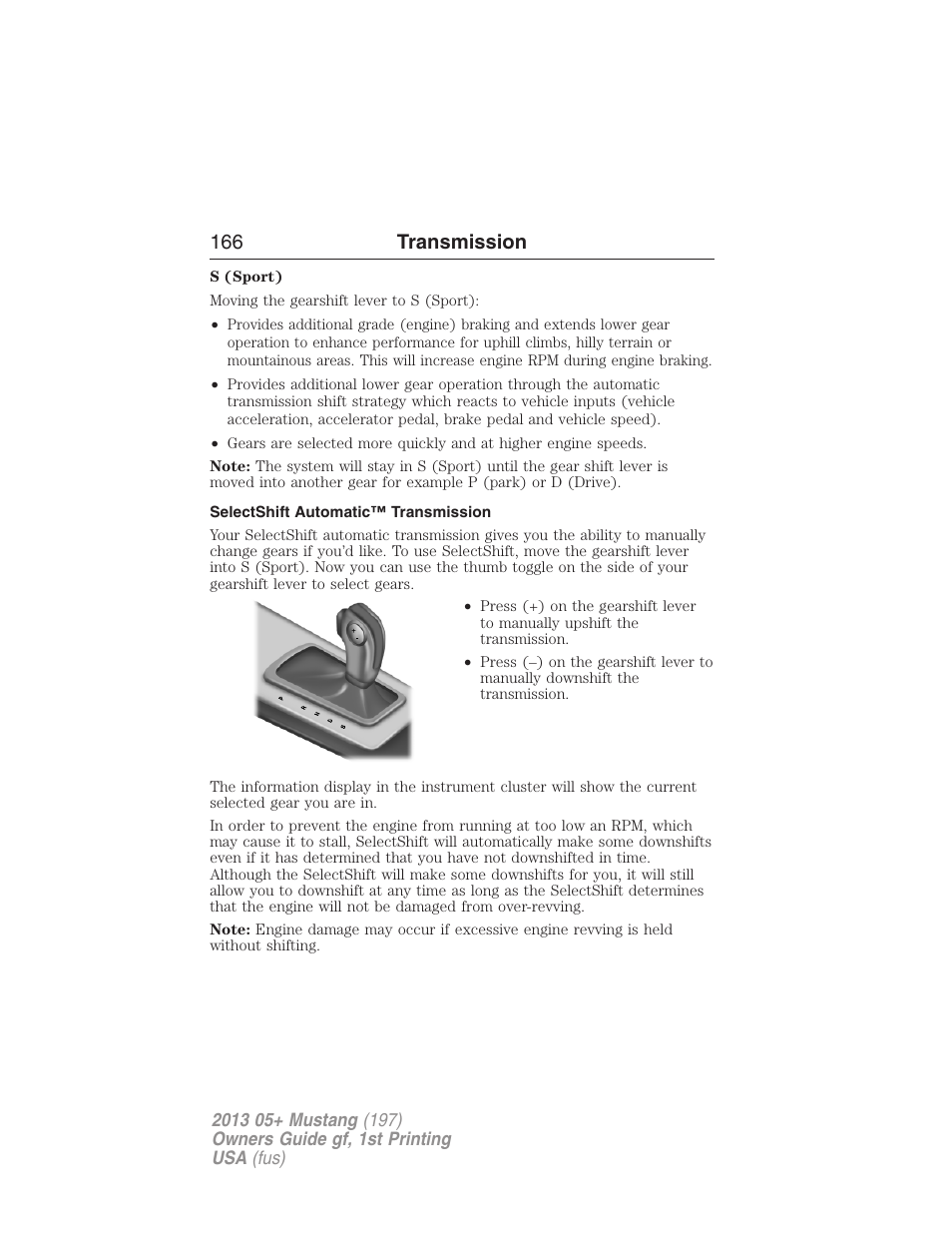 Selectshift automatic™ transmission, 166 transmission | FORD 2013 Mustang v.1 User Manual | Page 166 / 437