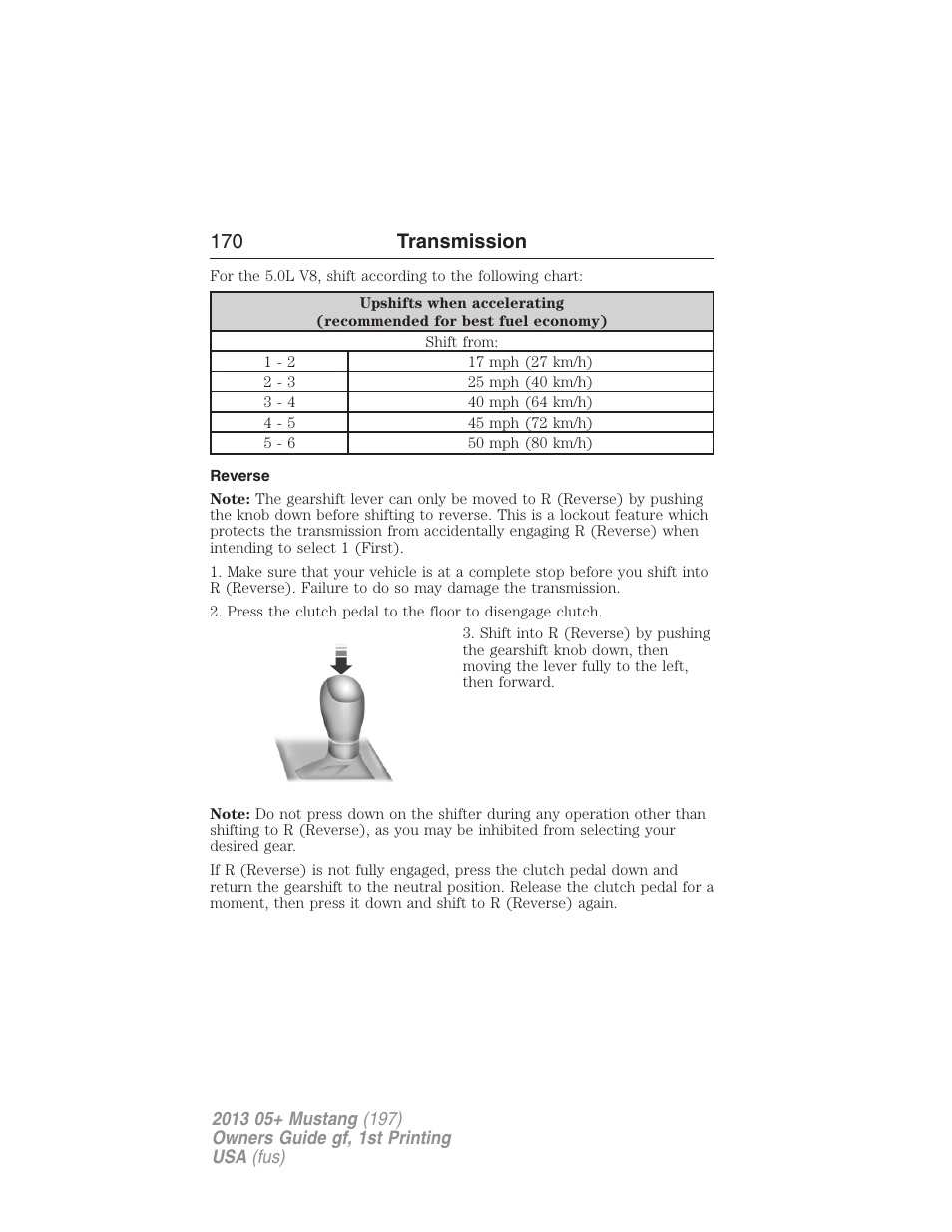 Reverse, 170 transmission | FORD 2013 Mustang v.1 User Manual | Page 170 / 437