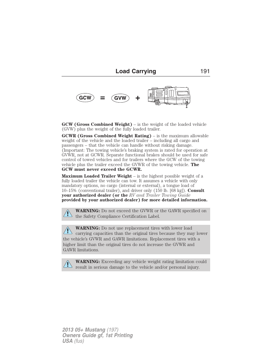 Load carrying 191 | FORD 2013 Mustang v.1 User Manual | Page 191 / 437